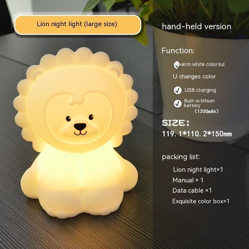 image-Colorful A Color-changing Lamp Bedroom Bed Ambience Lion Silicone Night Lamp