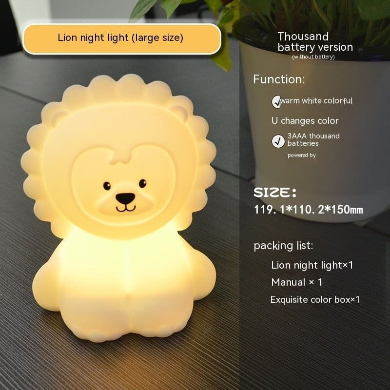 image-Colorful A Color-changing Lamp Bedroom Bed Ambience Lion Silicone Night Lamp