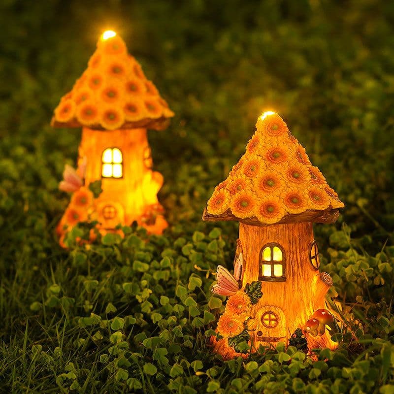 image-Resin Solar Lamp Decoration Tree House Lamp Outdoor Garden Lawn