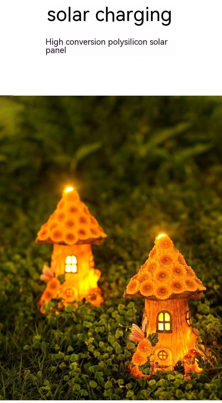 image-Resin Solar Lamp Decoration Tree House Lamp Outdoor Garden Lawn