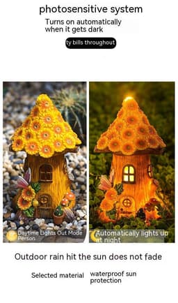 image-Resin Solar Lamp Decoration Tree House Lamp Outdoor Garden Lawn