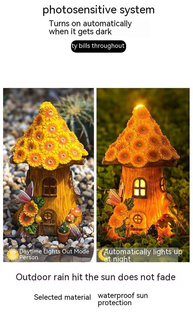 image-Resin Solar Lamp Decoration Tree House Lamp Outdoor Garden Lawn