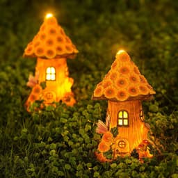 image-Resin Solar Lamp Decoration Tree House Lamp Outdoor Garden Lawn