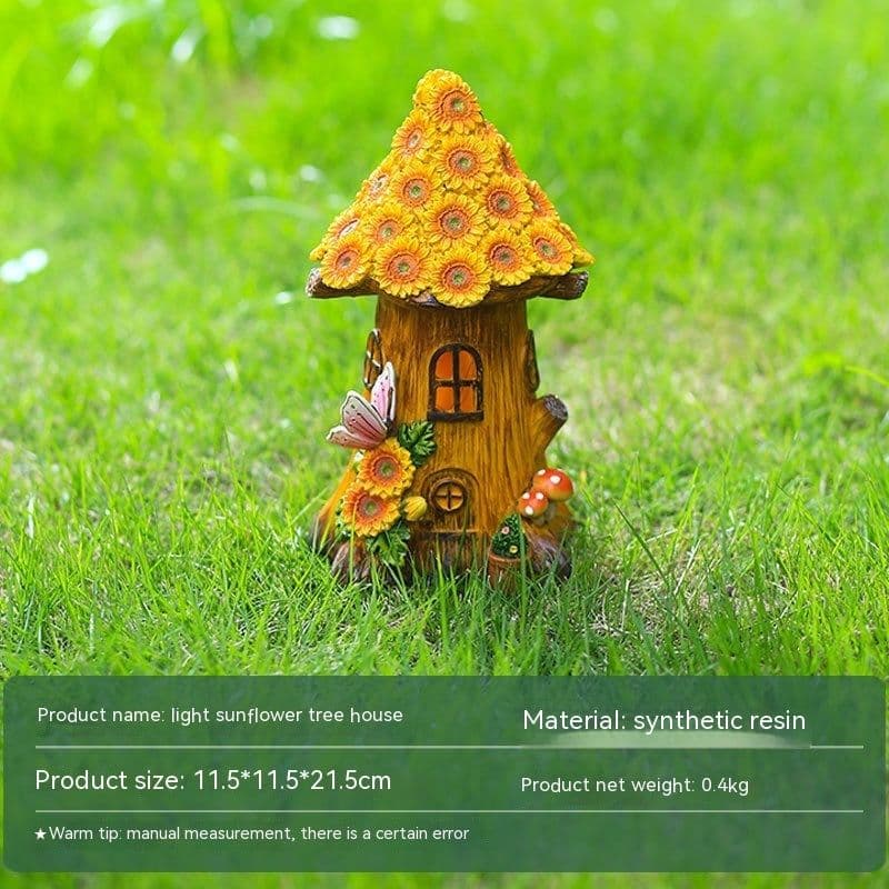 image-Resin Solar Lamp Decoration Tree House Lamp Outdoor Garden Lawn