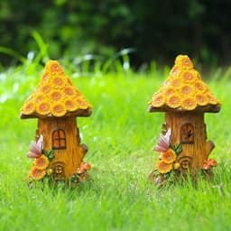 image-Resin Solar Lamp Decoration Tree House Lamp Outdoor Garden Lawn