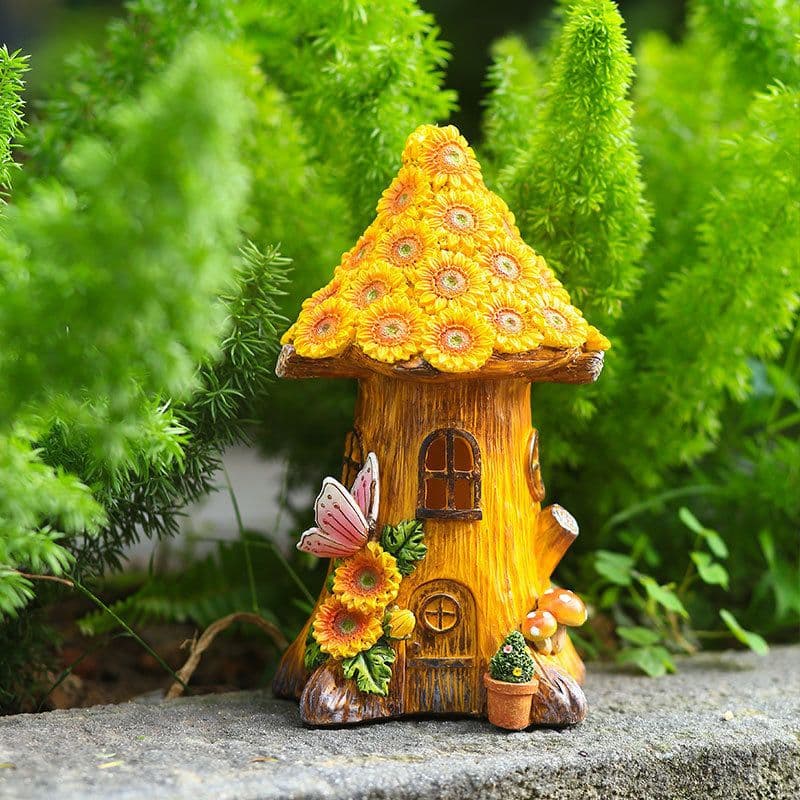 image-Resin Solar Lamp Decoration Tree House Lamp Outdoor Garden Lawn
