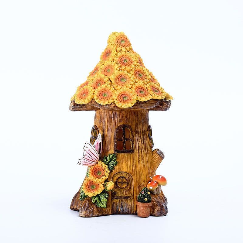 image-Resin Solar Lamp Decoration Tree House Lamp Outdoor Garden Lawn