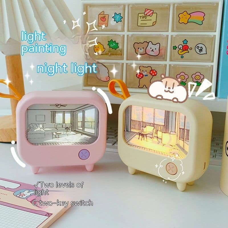 image-TV Small Night Lamp Creative Bedroom Bedside Lamp Mini LED Sleeping With Ambience Light Charging Lamp Light Painting