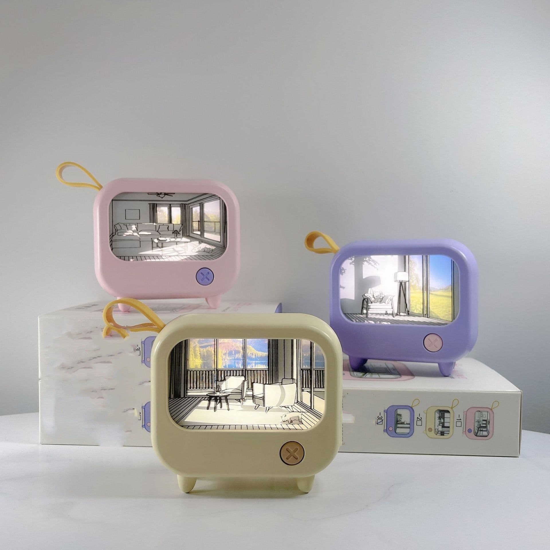 image-TV Small Night Lamp Creative Bedroom Bedside Lamp Mini LED Sleeping With Ambience Light Charging Lamp Light Painting