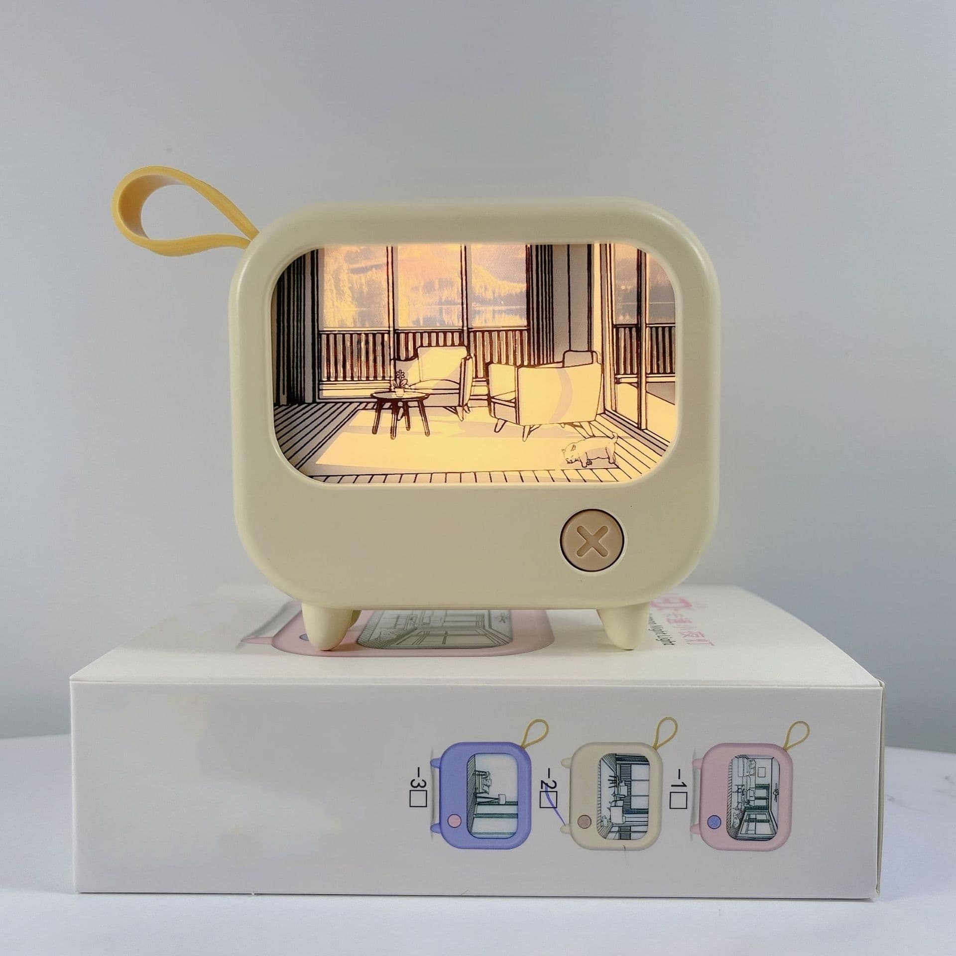 image-TV Small Night Lamp Creative Bedroom Bedside Lamp Mini LED Sleeping With Ambience Light Charging Lamp Light Painting