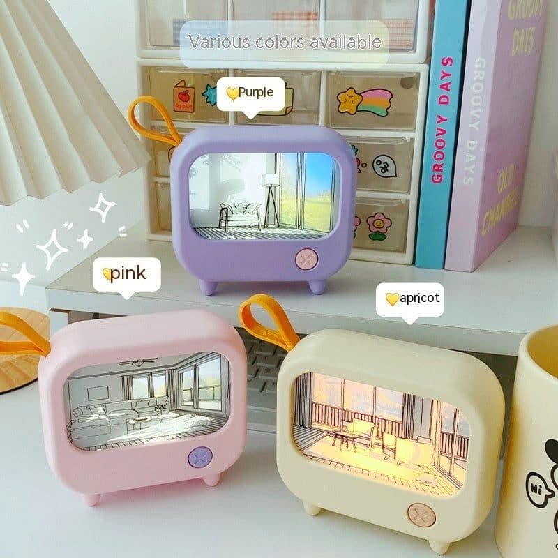 image-TV Small Night Lamp Creative Bedroom Bedside Lamp Mini LED Sleeping With Ambience Light Charging Lamp Light Painting