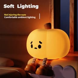 image-Home Decor Halloween Pumpkin Night Light Cute Soft Silicone Lamp Touch Dimmable Rechargeable Bedside Decor Light Kids Gifts Halloween Decorations