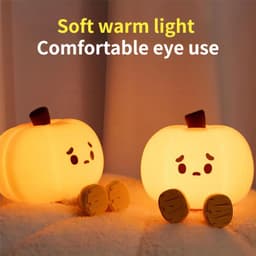 image-Home Decor Halloween Pumpkin Night Light Cute Soft Silicone Lamp Touch Dimmable Rechargeable Bedside Decor Light Kids Gifts Halloween Decorations