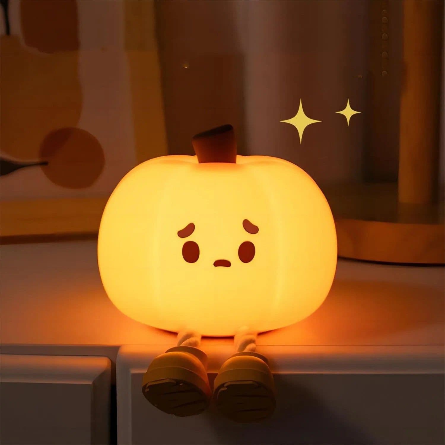 image-Home Decor Halloween Pumpkin Night Light Cute Soft Silicone Lamp Touch Dimmable Rechargeable Bedside Decor Light Kids Gifts Halloween Decorations