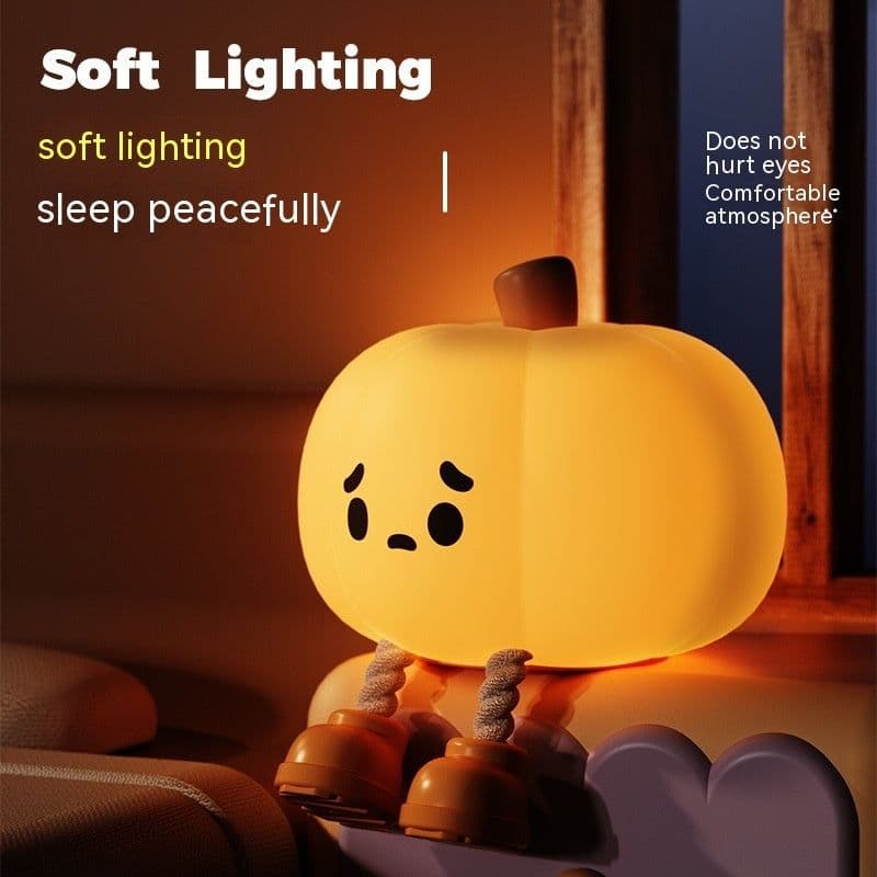 image-Home Decor Halloween Pumpkin Night Light Cute Soft Silicone Lamp Touch Dimmable Rechargeable Bedside Decor Light Kids Gifts Halloween Decorations