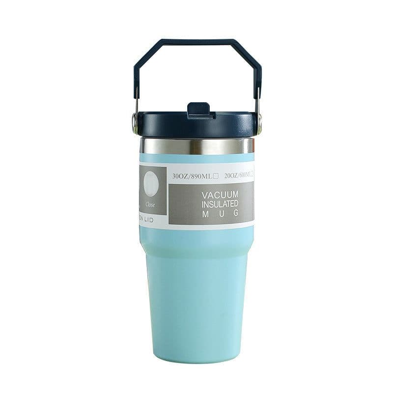 image-Portable Car Cup Stainless Steel Cup Travel Sports Water Bottle With Handle Cover Coffee Tumbler Cup