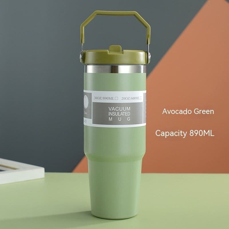 image-Portable Car Cup Stainless Steel Cup Travel Sports Water Bottle With Handle Cover Coffee Tumbler Cup