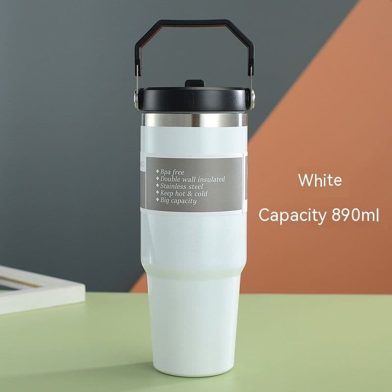 image-Portable Car Cup Stainless Steel Cup Travel Sports Water Bottle With Handle Cover Coffee Tumbler Cup