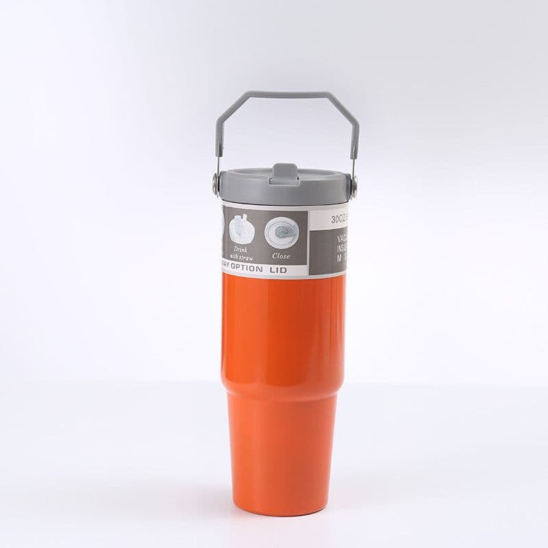image-Portable Car Cup Stainless Steel Cup Travel Sports Water Bottle With Handle Cover Coffee Tumbler Cup