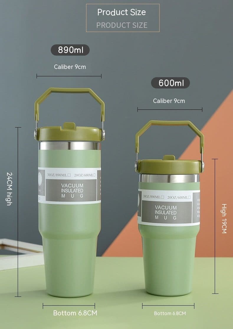 image-Portable Car Cup Stainless Steel Cup Travel Sports Water Bottle With Handle Cover Coffee Tumbler Cup