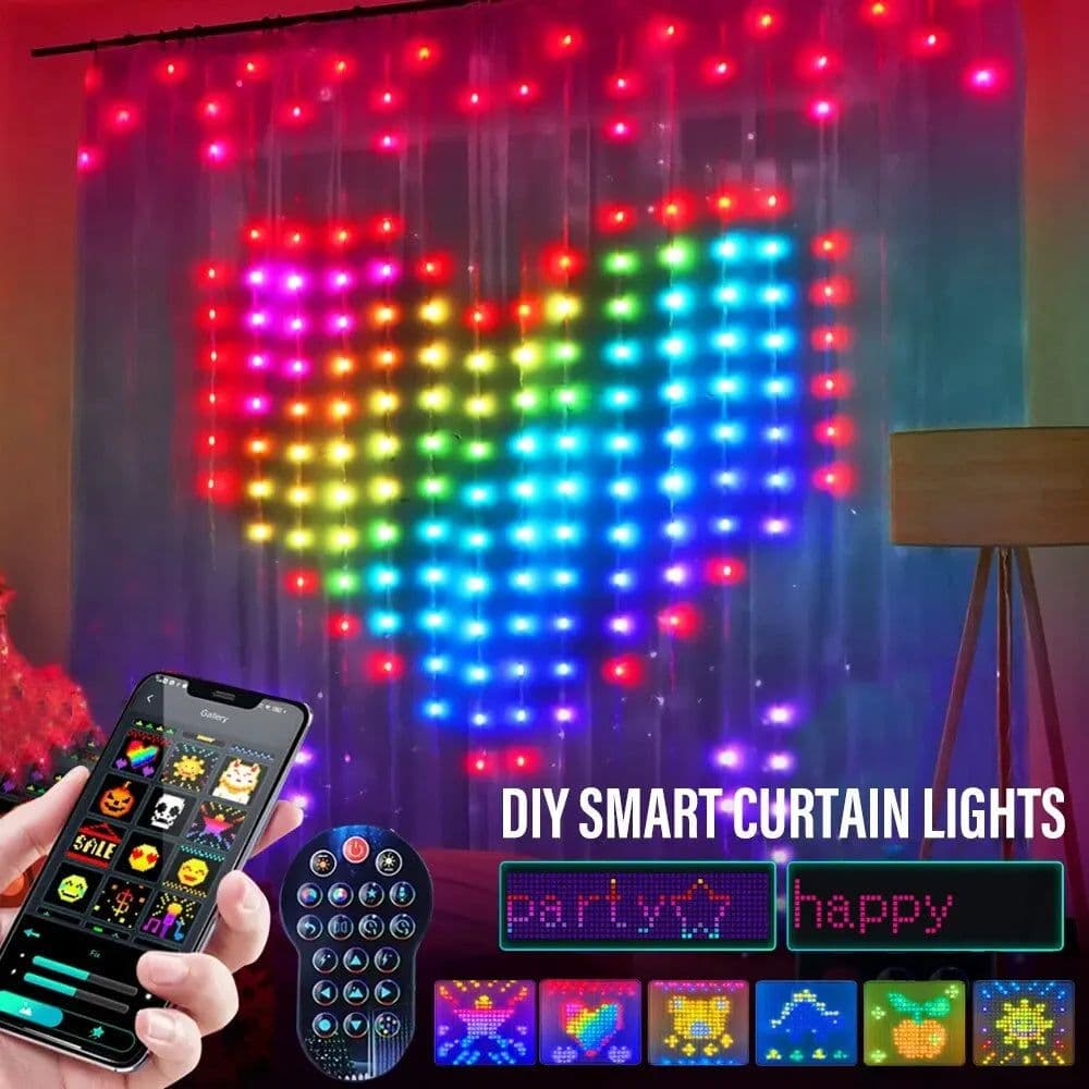 image-Smart LED RGB Curtain String Lights Bluetooth APP Control Christmas Fairy Light Garland DIY Picture Display Party Wedding Decor