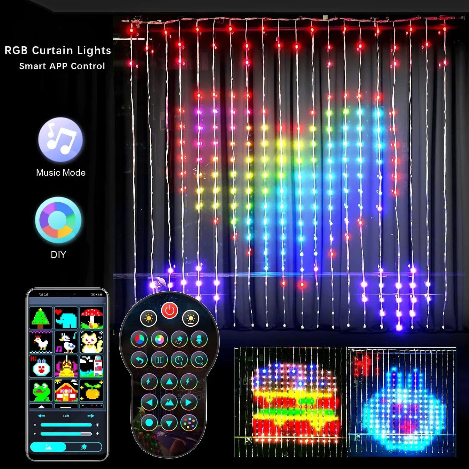 image-Smart LED RGB Curtain String Lights Bluetooth APP Control Christmas Fairy Light Garland DIY Picture Display Party Wedding Decor