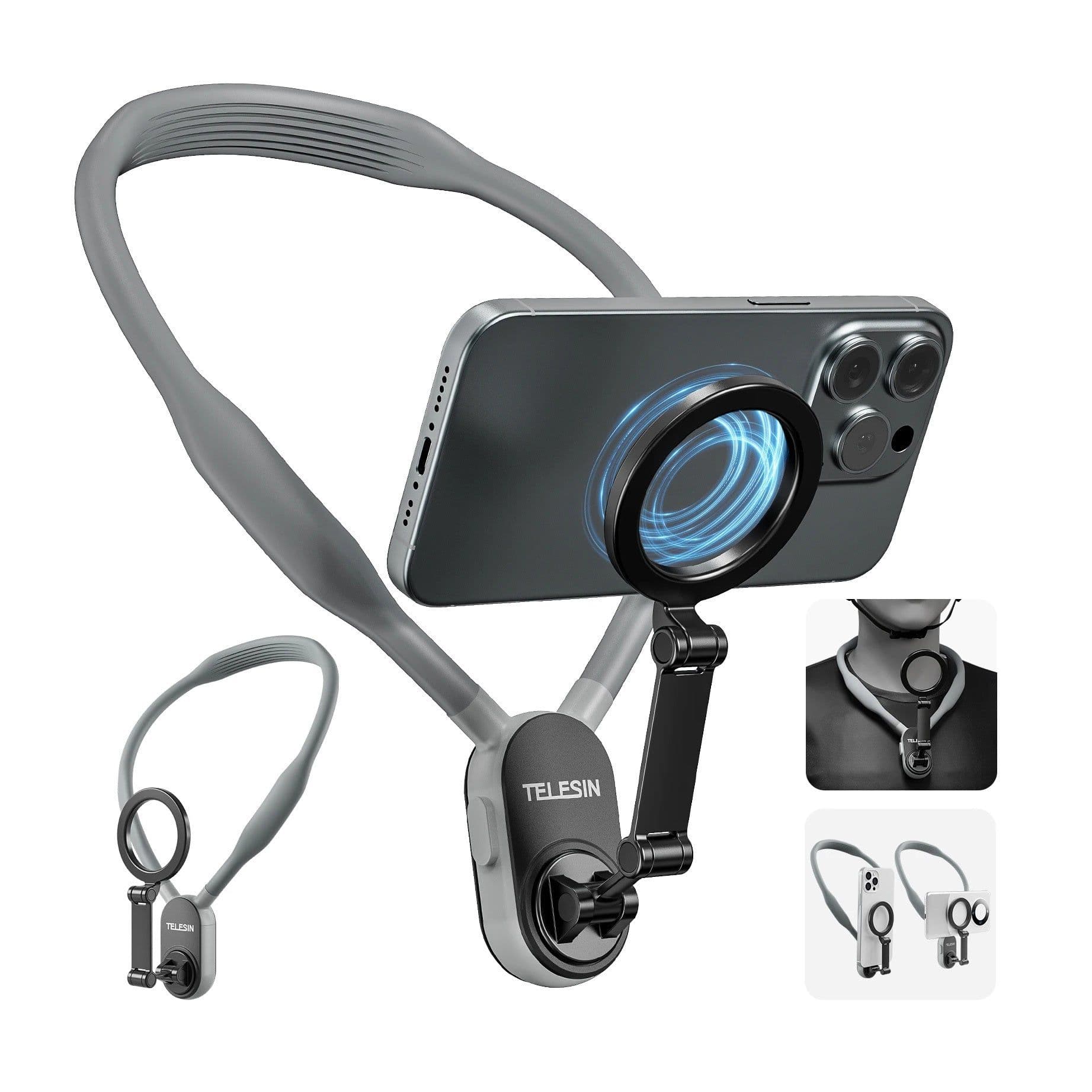 image-Silicone Phone Magnetic Neck Mount Quick Release Hold For Phone Magsafe Magnetic Suction Cell Phone Neck Hanging Bracket