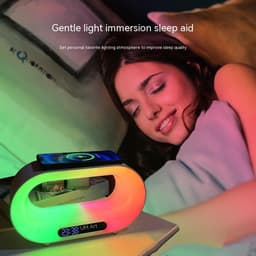 image-Multi-function 3 In 1 LED Night Light APP Control RGB Atmosphere Desk Lamp Smart Multifunctional Wireless Charger Alarm Clock