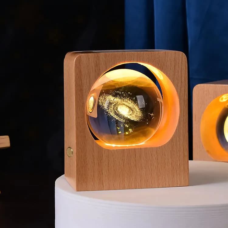 image-Beech Crystal Ball Night Light 3D Laser Engraving Elk Jellyfish LED Nightlights USB Dimmable Lamp For Bedroom Decoration Gifts Home Decor