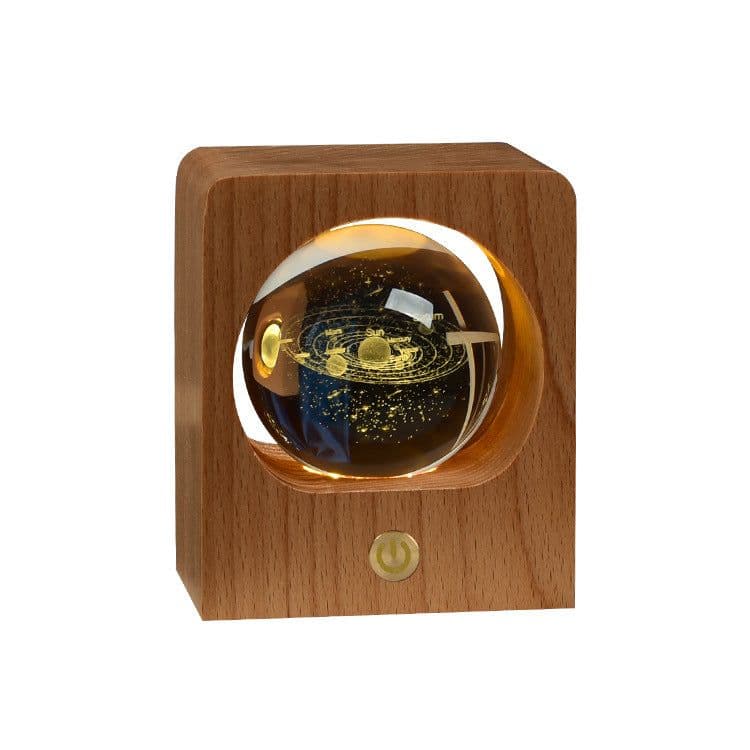 image-Beech Crystal Ball Night Light 3D Laser Engraving Elk Jellyfish LED Nightlights USB Dimmable Lamp For Bedroom Decoration Gifts Home Decor