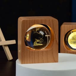 image-Beech Crystal Ball Night Light 3D Laser Engraving Elk Jellyfish LED Nightlights USB Dimmable Lamp For Bedroom Decoration Gifts Home Decor