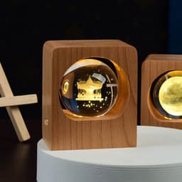 image-Beech Crystal Ball Night Light 3D Laser Engraving Elk Jellyfish LED Nightlights USB Dimmable Lamp For Bedroom Decoration Gifts Home Decor