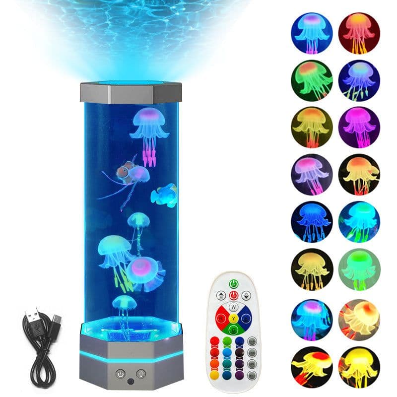 image-Jellyfish Lava Lamp 17 Colors Changing 15inch Jellyfish Lamp With Remote Control USB Plug-in Bubble Fish Lamp Kids Night Light Creative Projector Lamp Home Decor