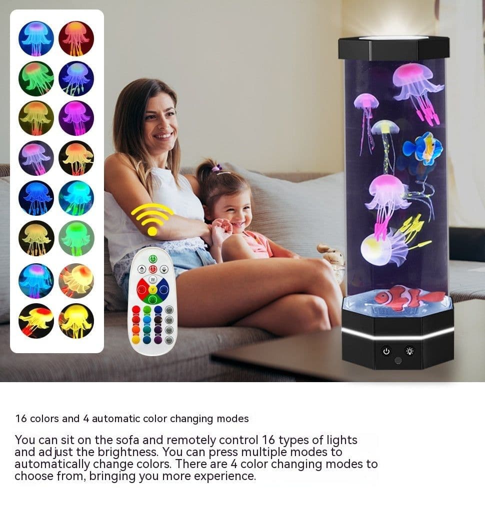 image-Jellyfish Lava Lamp 17 Colors Changing 15inch Jellyfish Lamp With Remote Control USB Plug-in Bubble Fish Lamp Kids Night Light Creative Projector Lamp Home Decor