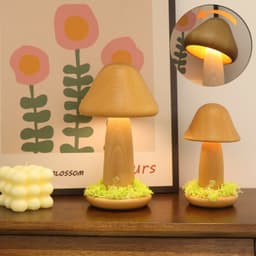 image-Twisted Mushroom Night Warm Light Touch Bedroom Bedhead Night Light Beech Wood LED USB Decorative Atmosphere Lamps Home Decor