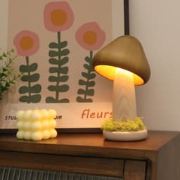 image-Twisted Mushroom Night Warm Light Touch Bedroom Bedhead Night Light Beech Wood LED USB Decorative Atmosphere Lamps Home Decor