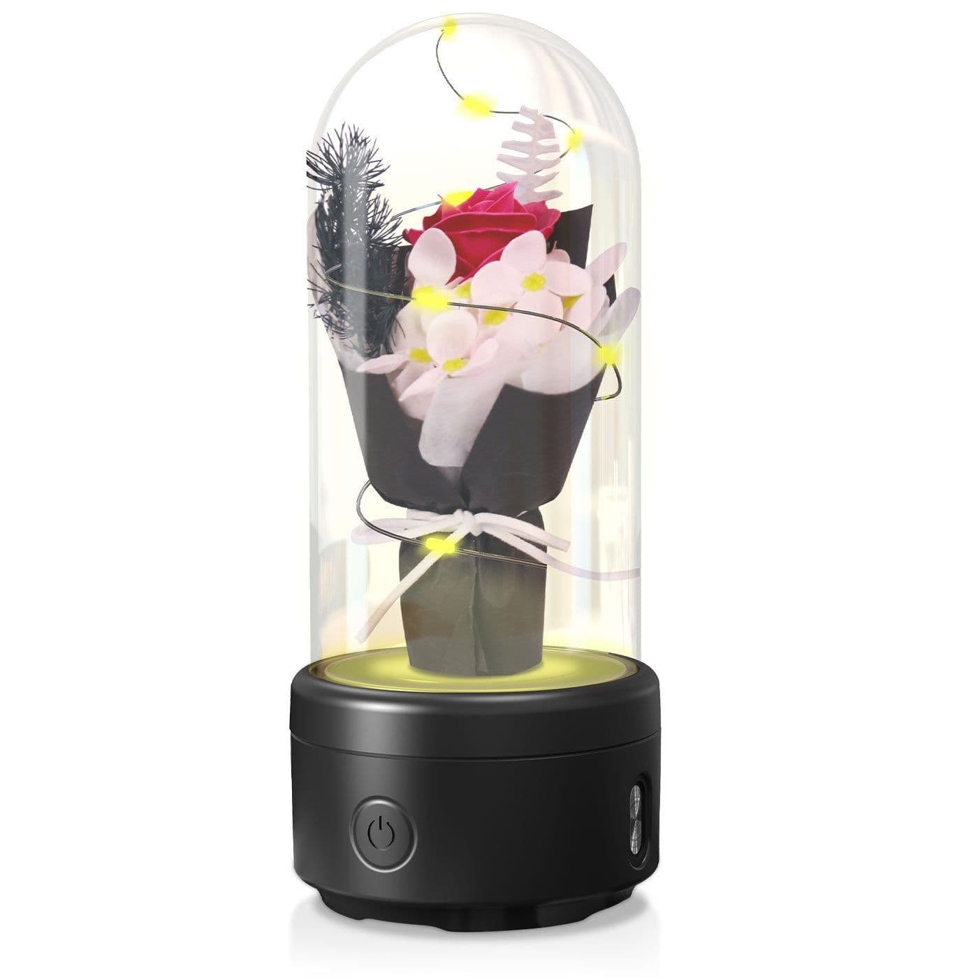 image-Creative 2 In 1 Bouquet LED Light And Bluetooth Speaker Mother's Day Gift Rose Luminous Night Light Ornament In Glass Cover