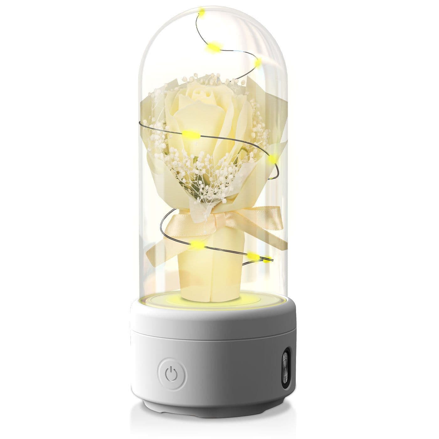 image-Creative 2 In 1 Bouquet LED Light And Bluetooth Speaker Mother's Day Gift Rose Luminous Night Light Ornament In Glass Cover