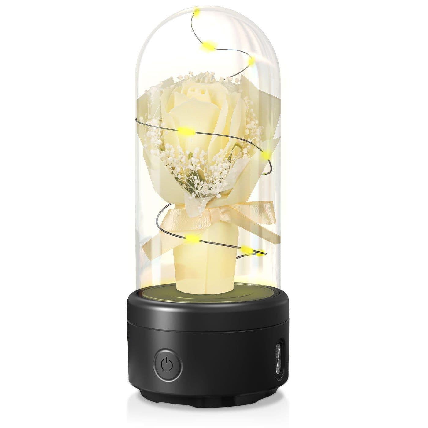 image-Creative 2 In 1 Bouquet LED Light And Bluetooth Speaker Mother's Day Gift Rose Luminous Night Light Ornament In Glass Cover