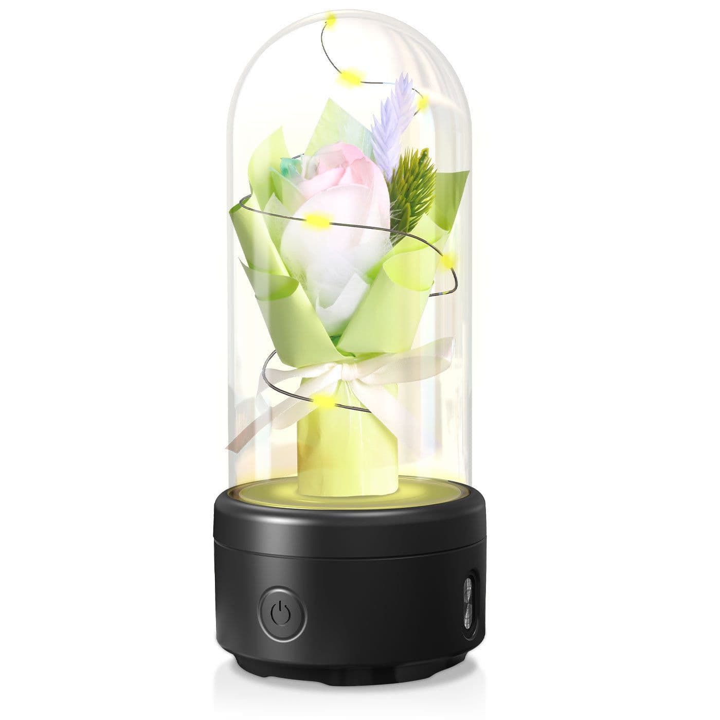 image-Creative 2 In 1 Bouquet LED Light And Bluetooth Speaker Mother's Day Gift Rose Luminous Night Light Ornament In Glass Cover