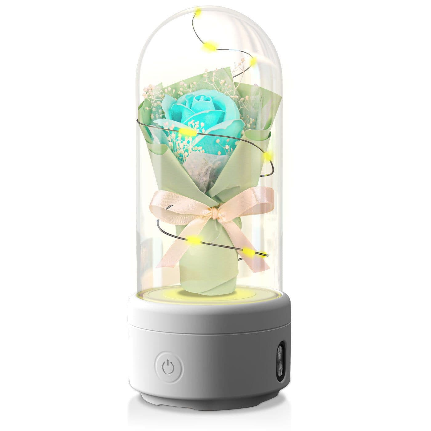 image-Creative 2 In 1 Bouquet LED Light And Bluetooth Speaker Mother's Day Gift Rose Luminous Night Light Ornament In Glass Cover