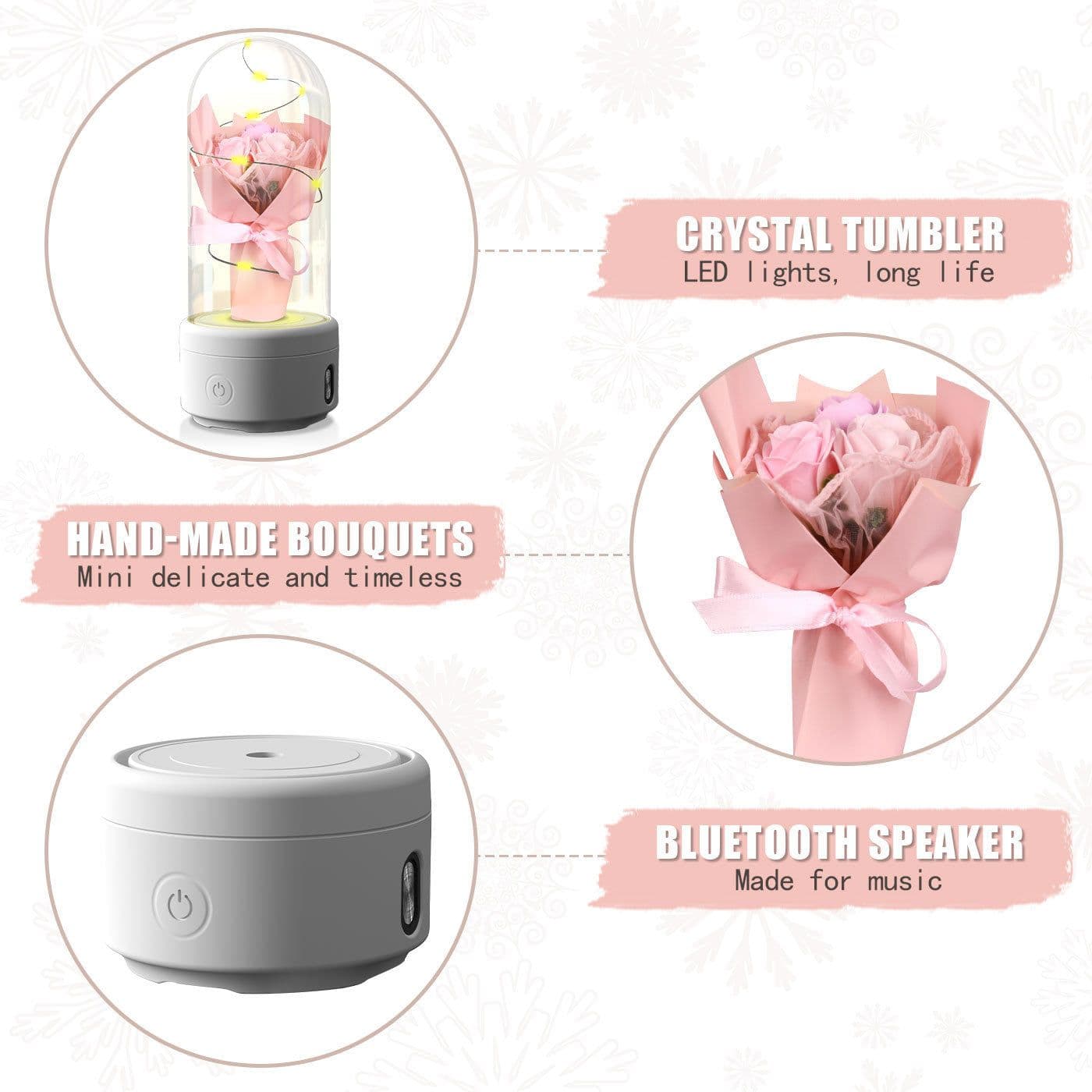 image-Creative 2 In 1 Bouquet LED Light And Bluetooth Speaker Mother's Day Gift Rose Luminous Night Light Ornament In Glass Cover