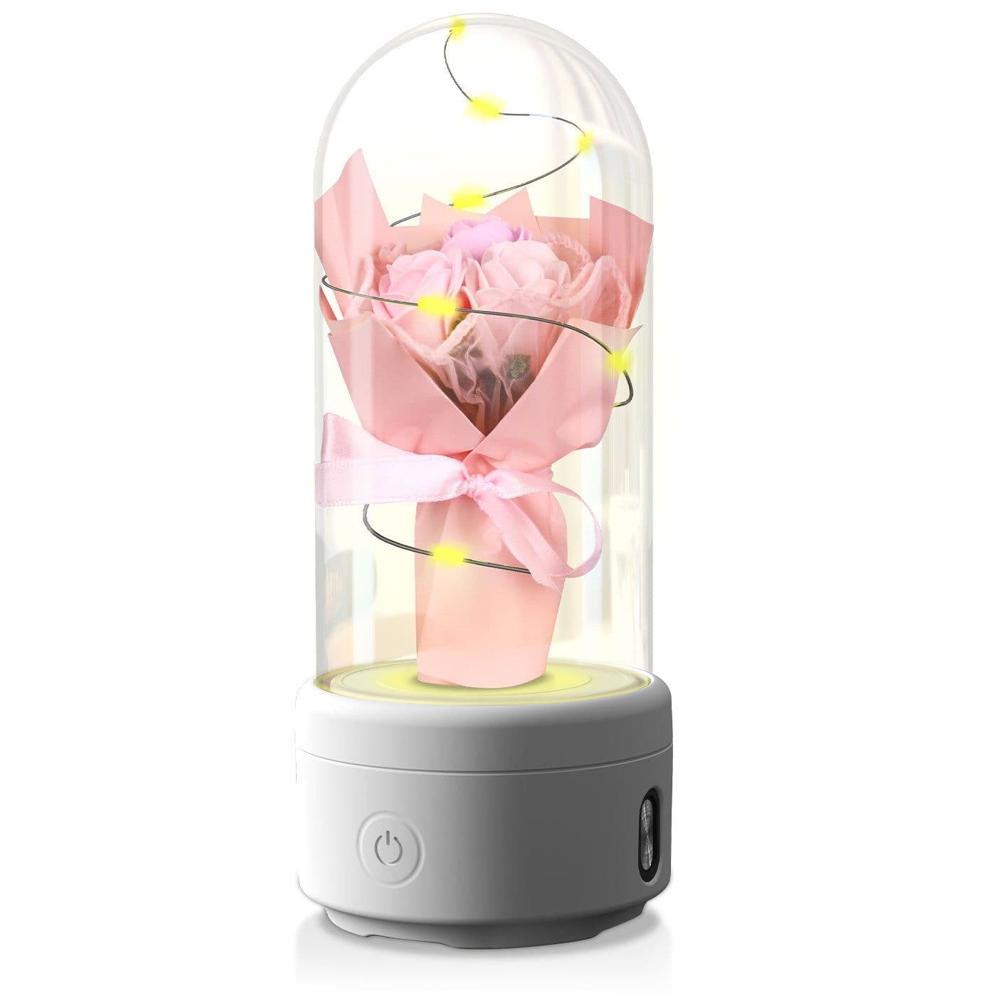 image-Creative 2 In 1 Bouquet LED Light And Bluetooth Speaker Mother's Day Gift Rose Luminous Night Light Ornament In Glass Cover
