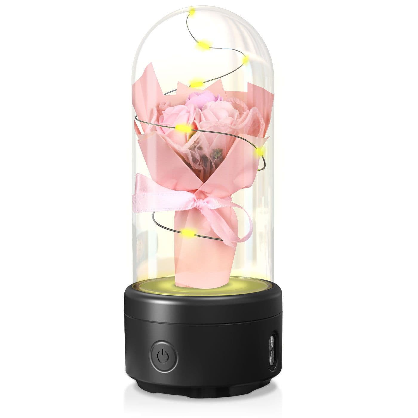 image-Creative 2 In 1 Bouquet LED Light And Bluetooth Speaker Mother's Day Gift Rose Luminous Night Light Ornament In Glass Cover