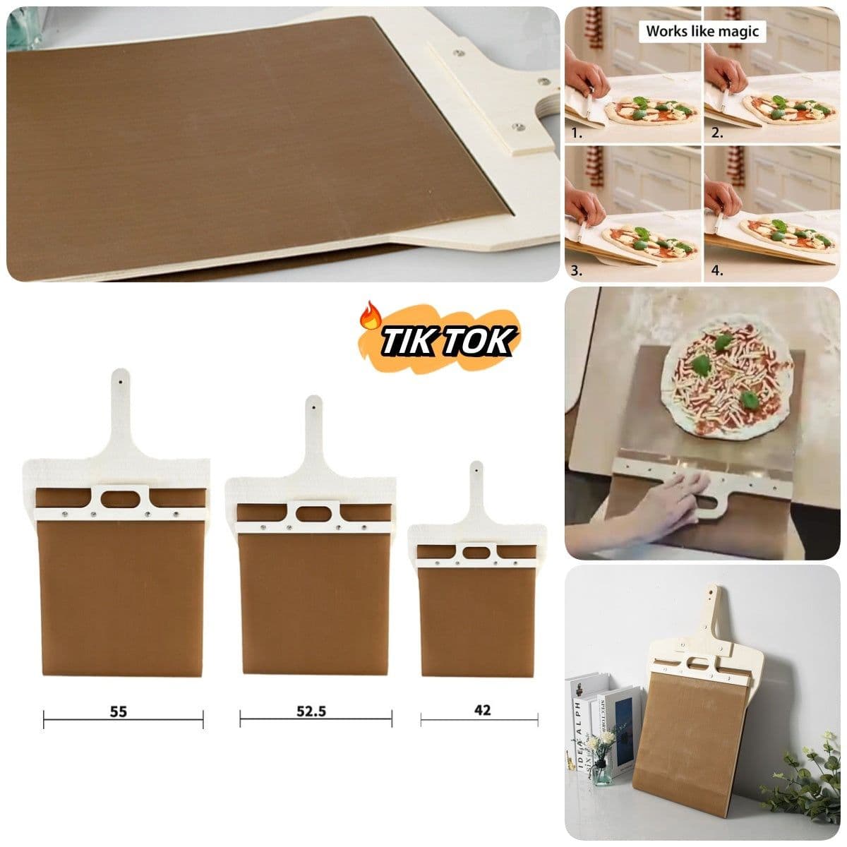 image-3 Sizes Sliding Pizza Peel Shovel Storage Board Pala Pizza Scorrevole Wooden Handle Transfer Pizza Kitchen Gadgets