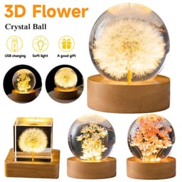 image-LED Night Light Flower Crystal Ball Children Night Lamp With Woodern Base Bedroom Ambient Light Creative Gift Night Light