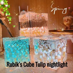 image-Handmade DIY Tulip Flower Small Night Light Romantic Gift For Girlfriend Mirror Lamp DIY Material Pack Atomsphere Decoration Home Decor