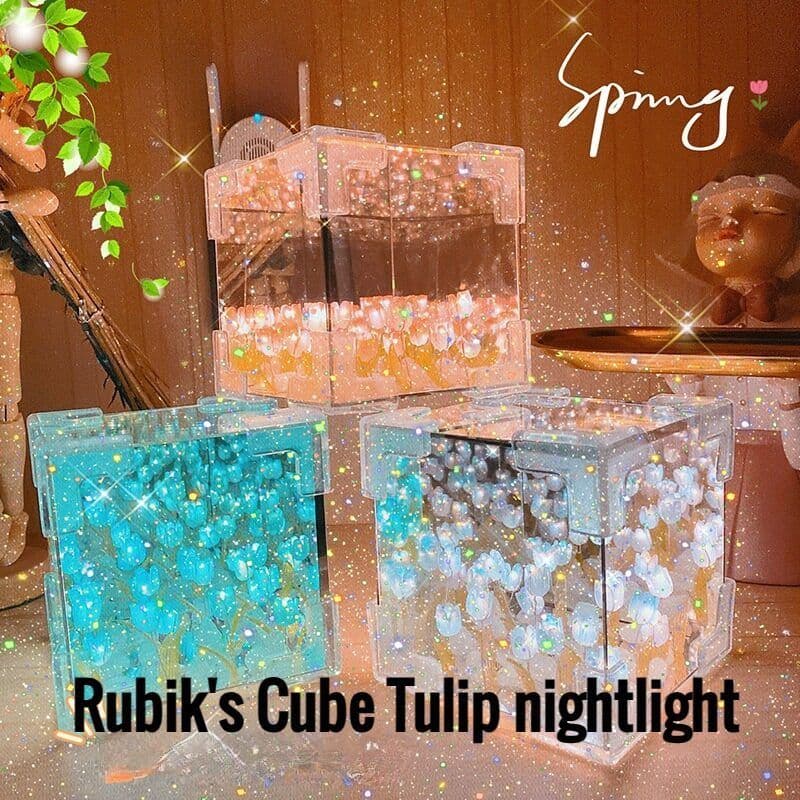 image-Handmade DIY Tulip Flower Small Night Light Romantic Gift For Girlfriend Mirror Lamp DIY Material Pack Atomsphere Decoration Home Decor