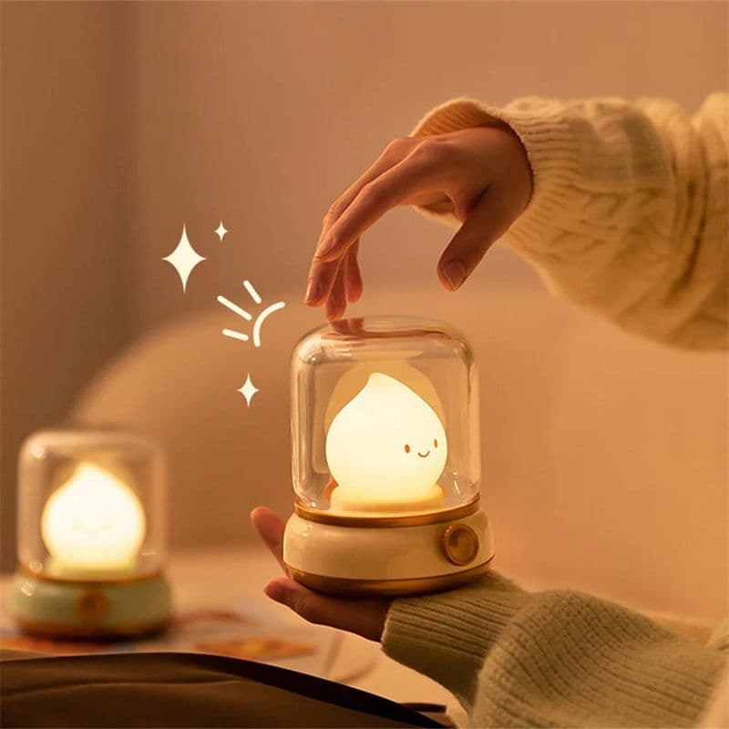 image-Retro Small Night Lamp Bedroom Mini Desktop LED Cute Night Lamp Creative USB Rechargeable Portable Cartoon Table Lamp For Coffee Bar Hotel Bedroom Home Decor