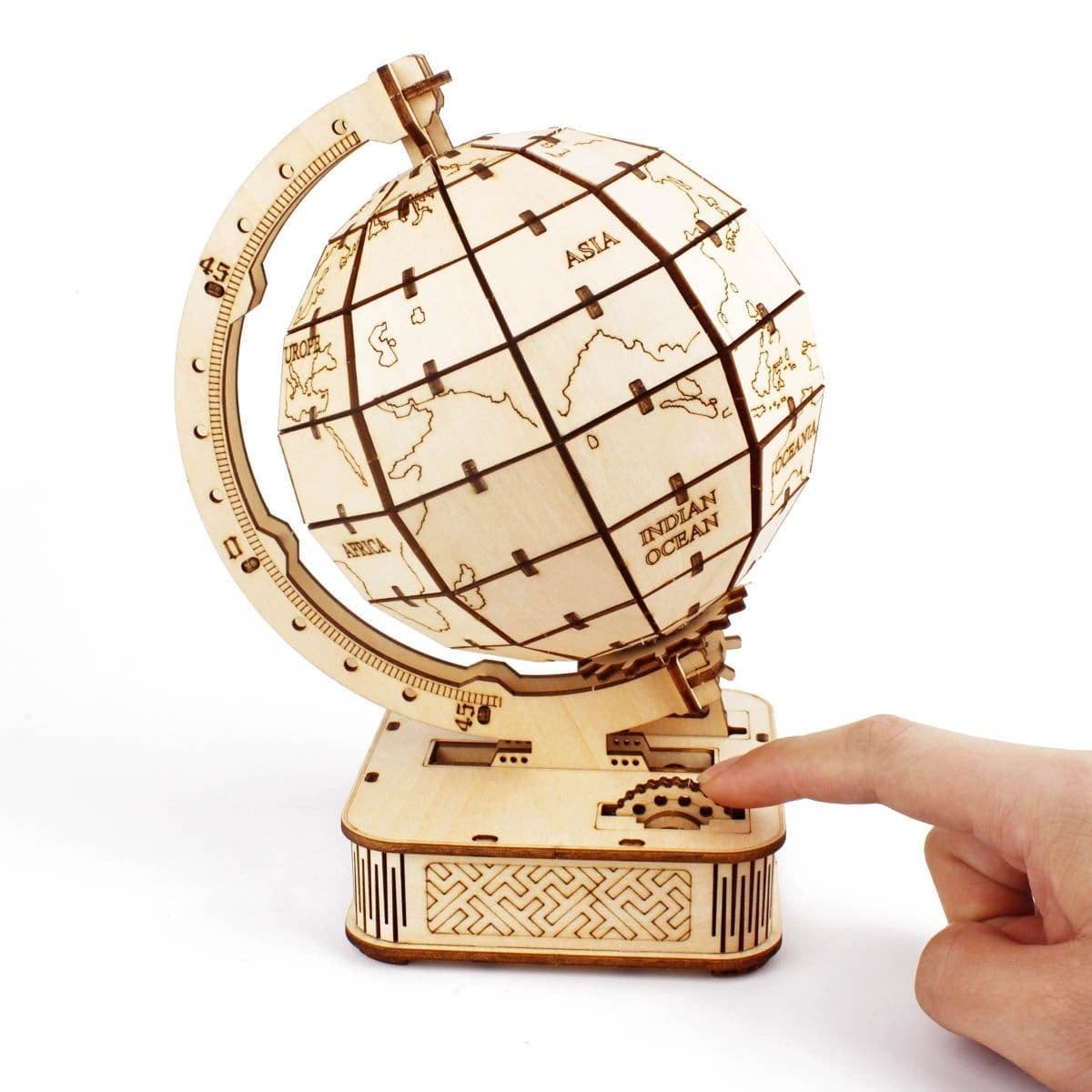 image-Earth Instrument Puzzle Wooden Assembly Model Handmade Educational Toys World Map Laser Processing